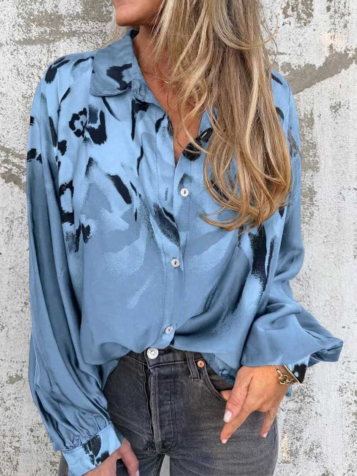 Women’s Satin Shirt Long Sleeve Floral Print Button Down Blouse