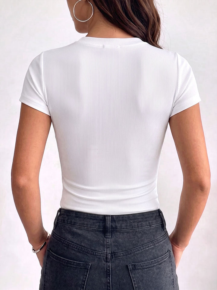 Women's Ribbed Crew-Neck Slim-Fit Knit Tee