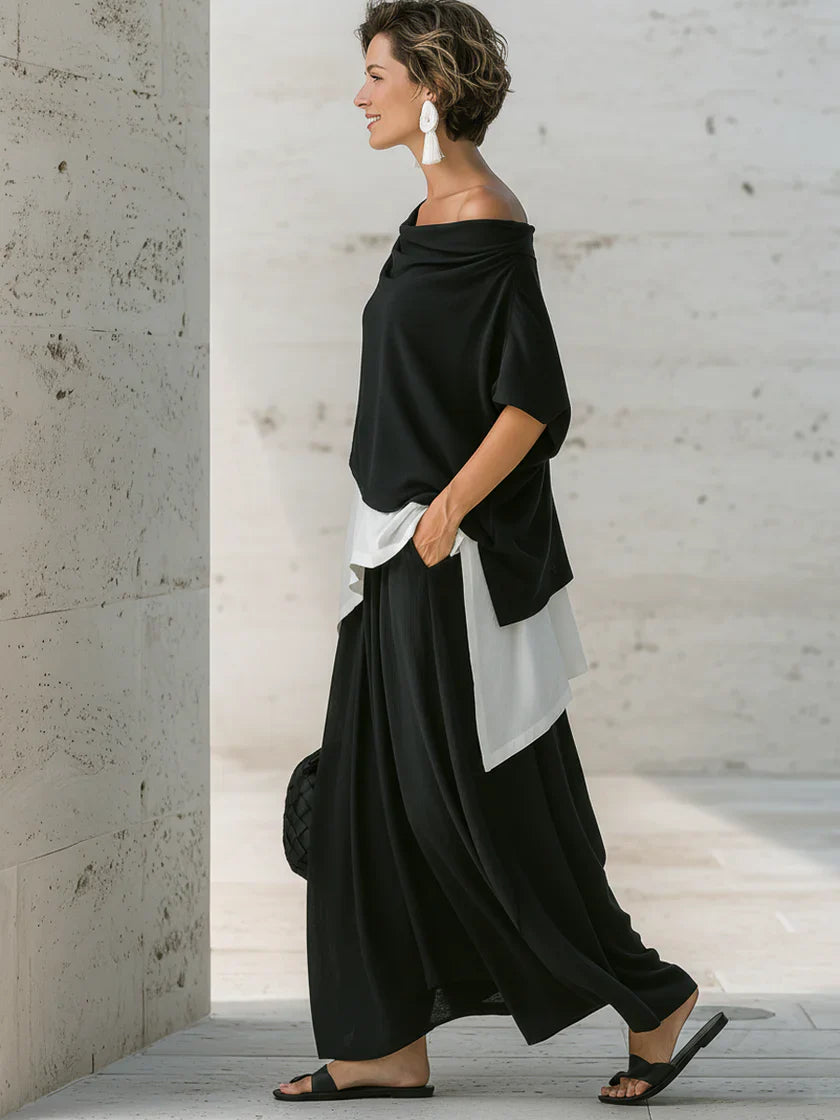 Women's Linen Off-the-Shoulder Two Piece Maxi Set
