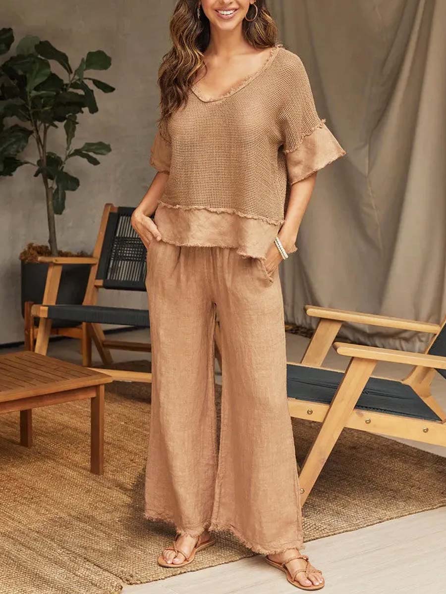 Women's Knit Two Piece Set Wide Leg Pants Co ord