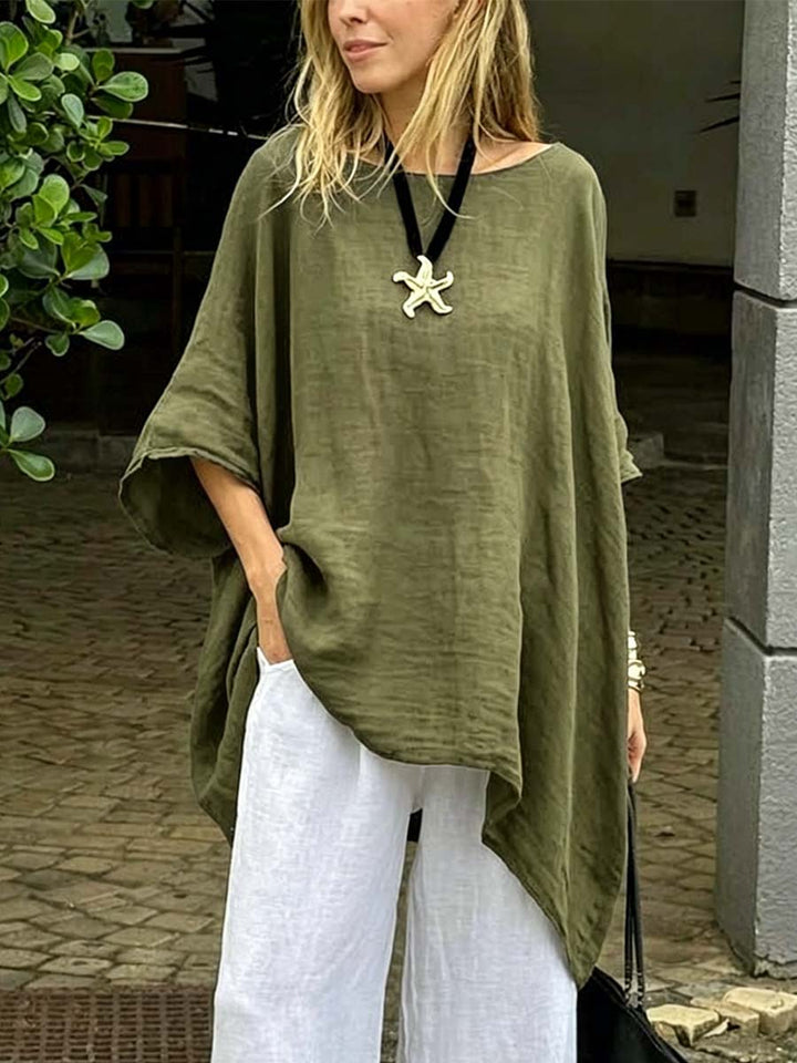 Women's Linen Blend Oversized Poncho Top Tunics Loose Fit Batwing Blouse