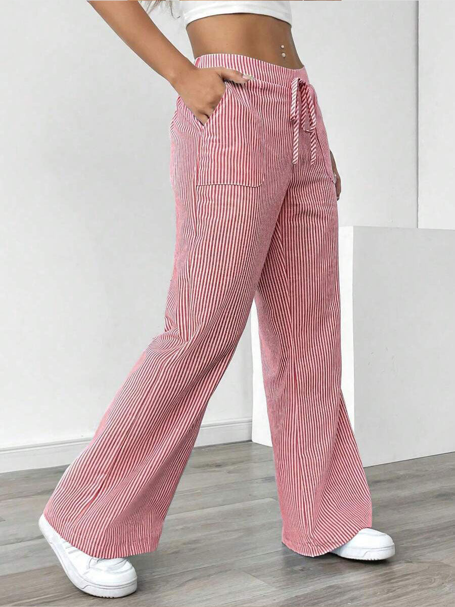 Women's Linen Wide Leg Striped Trousers