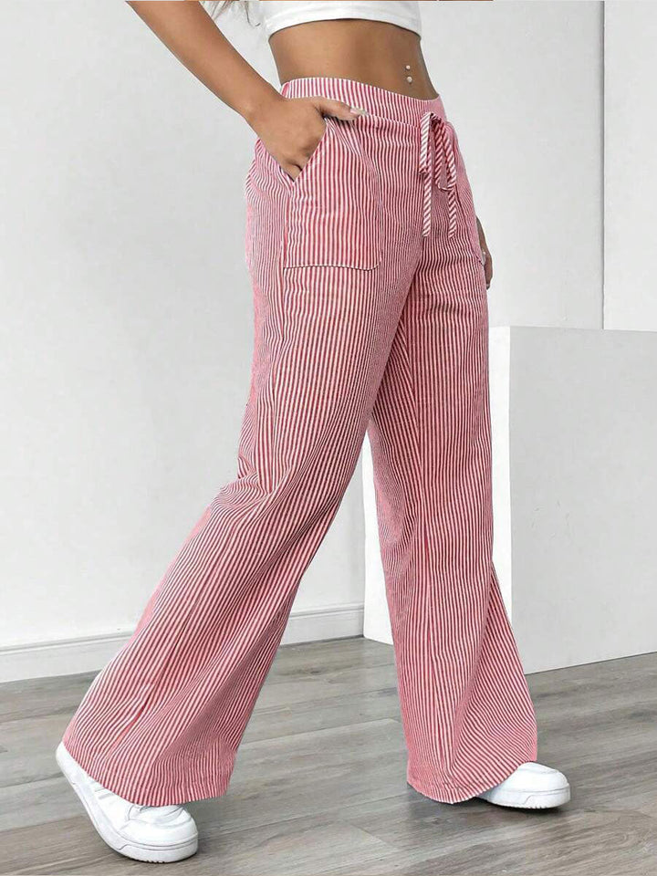 Women's Linen Wide Leg Striped Trousers