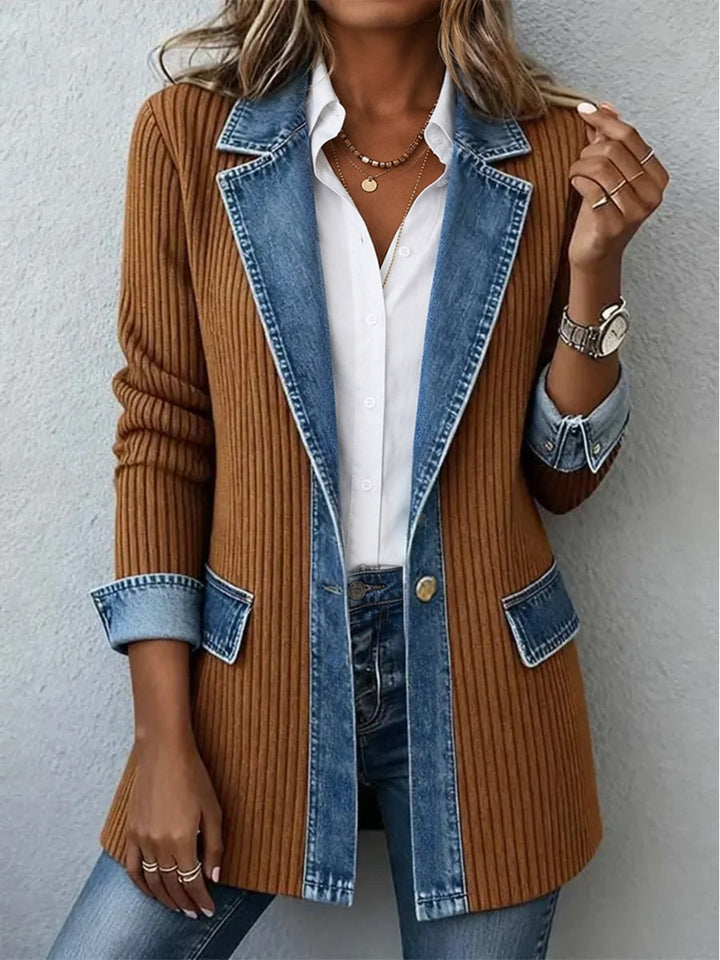 Veste en jean tricotée pour femme avec col à revers, manteau d'extérieur