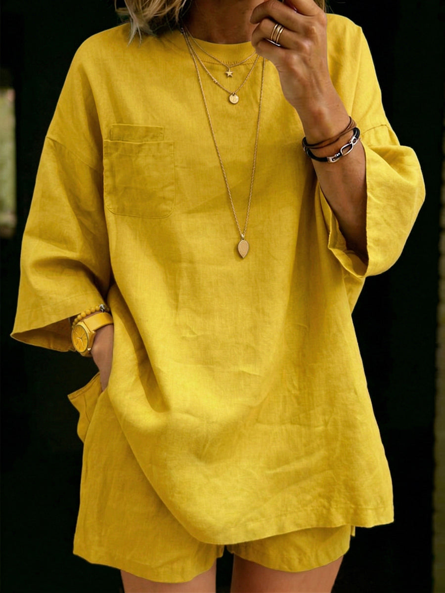 Women's Linen Two Piece Set Shorts and Oversized Top Tunic Outfit