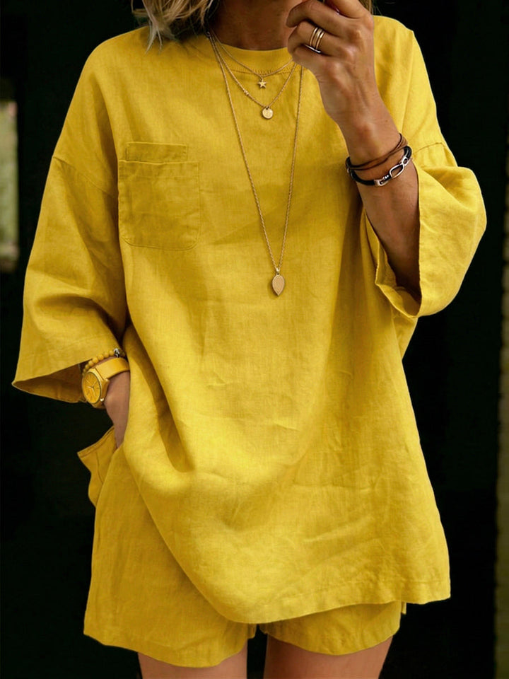 Women's Linen Two Piece Set Shorts and Oversized Top Tunic Outfit