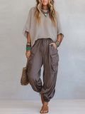 Women's Knit Poncho Top and Cargo Joggers Two Piece Set