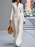 Women's Fleece Zip-Up Two Piece Tracksuit & Wide-Leg Lounge Set