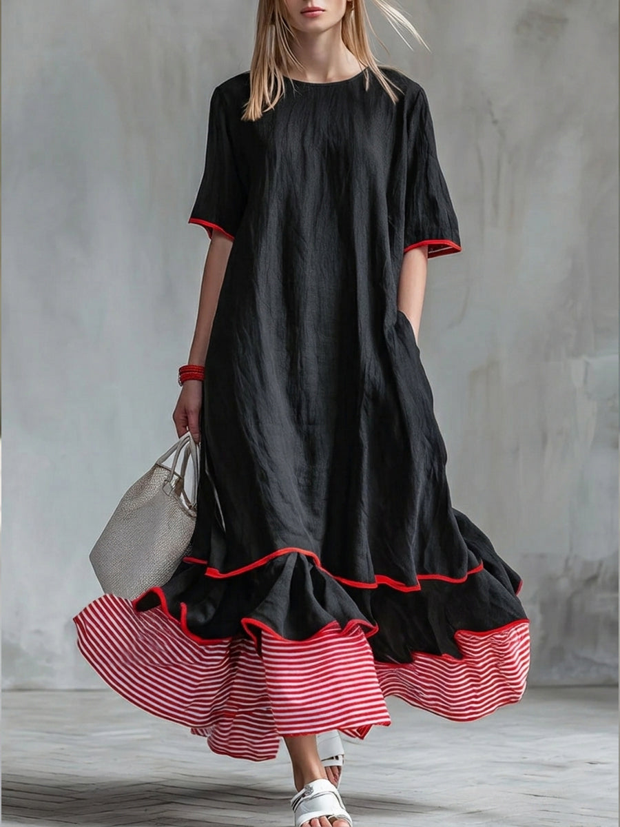 Women's Linen Ruffle Hem Maxi Dress