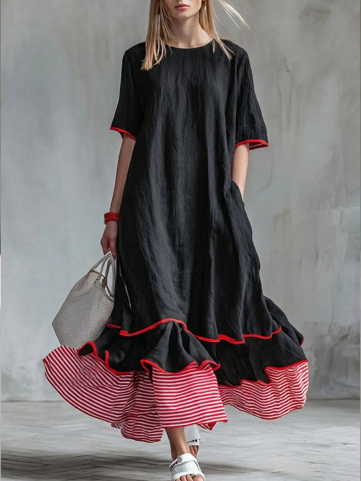 Women's Linen Ruffle Hem Maxi Dress