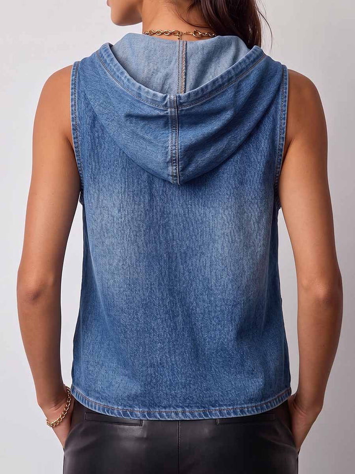 Débardeur sans manches à capuche en denim pour femme