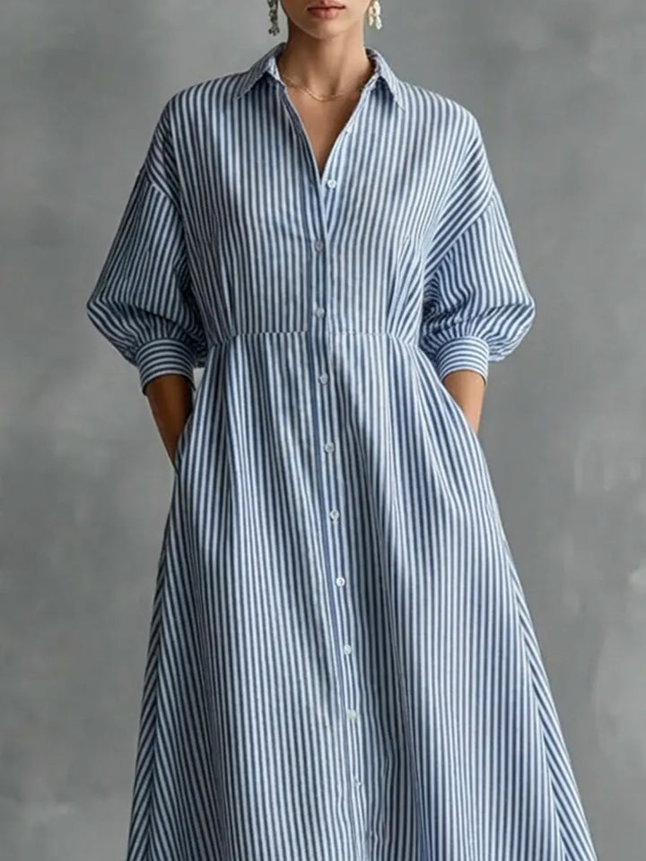 Women's Linen A-Line Shirtwaist Maxi Dress