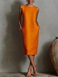 Women's Linen Blend Sleeveless Midi Shift Dress