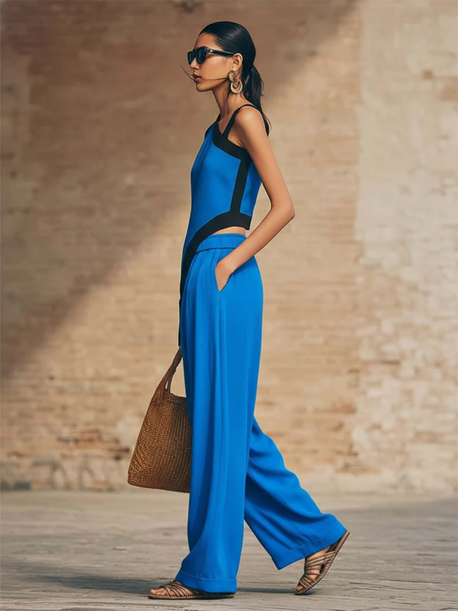 Women's Linen Asymmetric Tunic and Wide Leg Trousers Two Piece Set