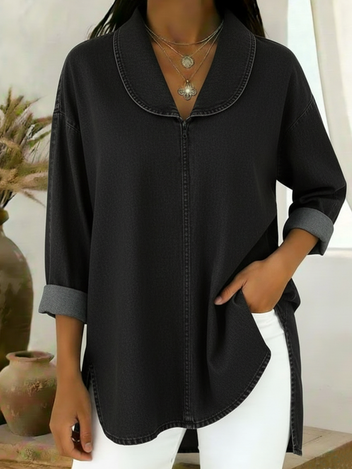 Women's Knit Shawl Collar Long Sleeve Blouse Tunics