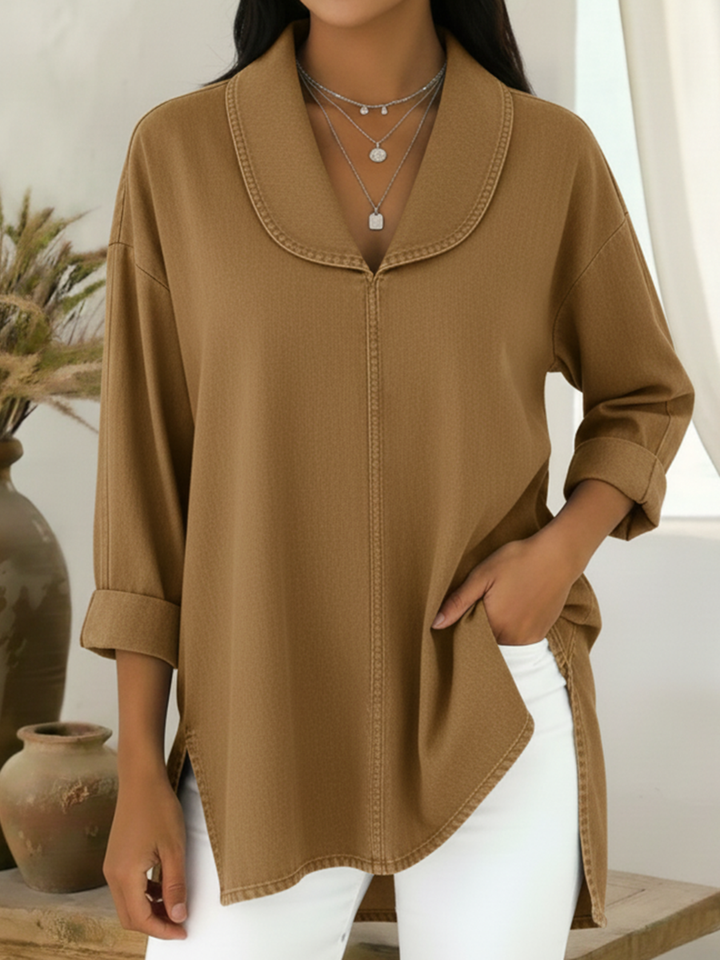 Women's Knit Shawl Collar Long Sleeve Blouse Tunics