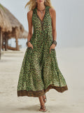 Women's Chiffon Leopard Print Sleeveless V-Neck Maxi Dress
