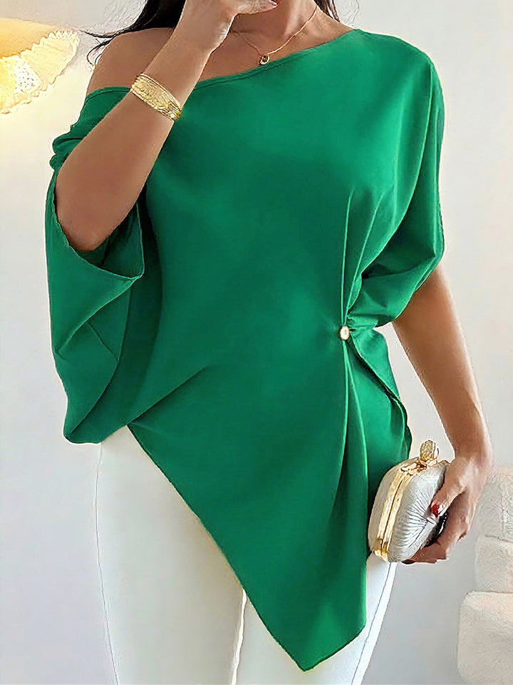 Women's Blouse Silk Asymmetric Off Shoulder Tunic Top