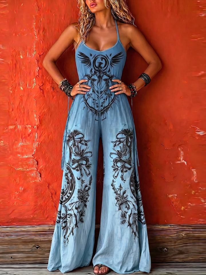 Linen Wide Leg Halter Neck Jumpsuit for Women