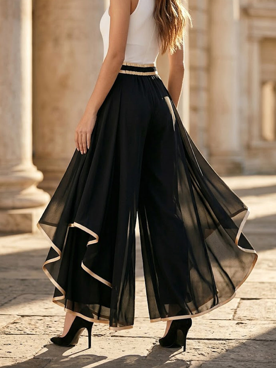 Women's Chiffon High Waist Wide Leg Flowy Palazzo Trousers