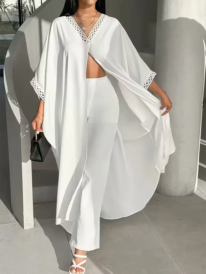 Women’s Linen Kimono Cardigan and Wide Leg Pants Matching Set