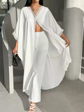 Women’s Linen Kimono Cardigan and Wide Leg Pants Matching Set