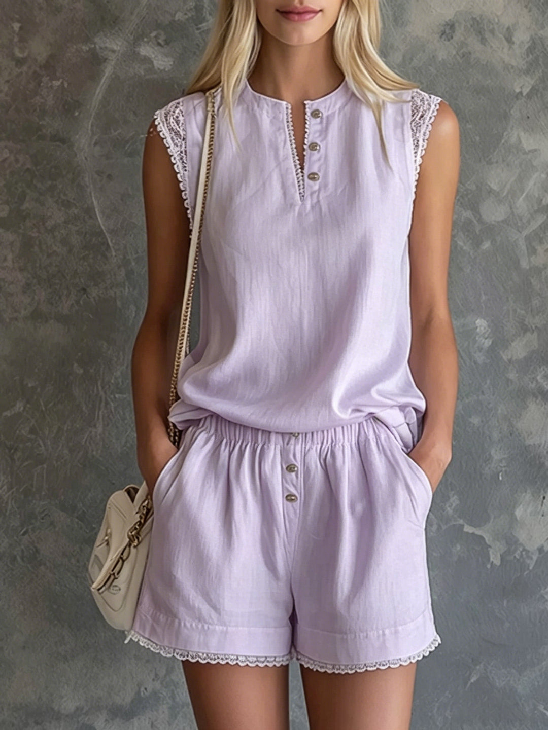 Women’s Linen Sleeveless Top and Shorts Set Loungewear Co-ord