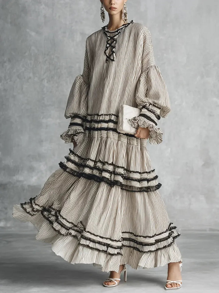 Women’s Linen Tiered Boho Long Sleeve Maxi Dress