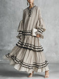 Women’s Linen Tiered Boho Long Sleeve Maxi Dress