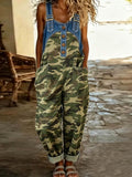 Women's Camouflage Print Denim Wide-Leg Jumpsuit