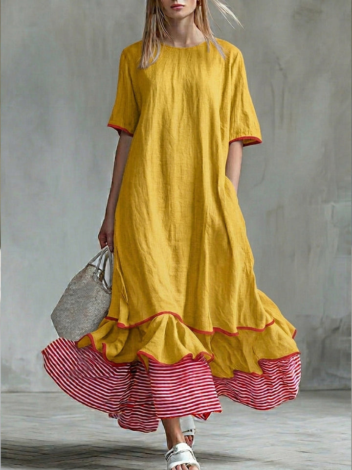 Women's Linen Ruffle Hem Maxi Dress