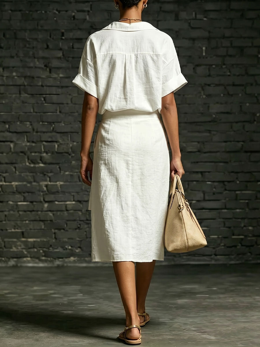 Women's Linen Skirt and Short Sleeve Top Two Piece Matching Co-ord Set