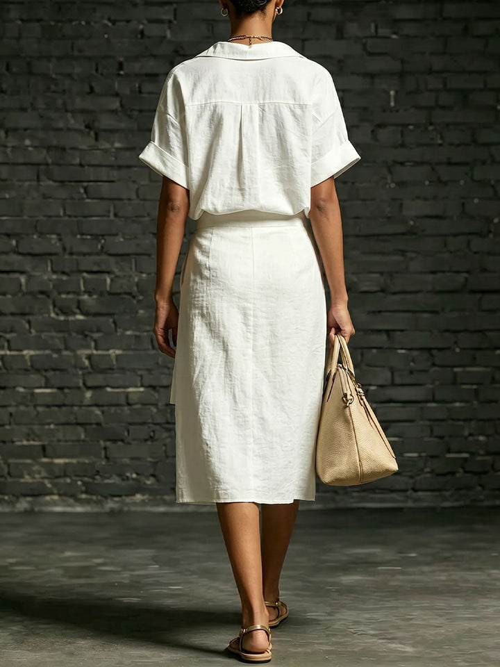 Women's Linen Skirt and Short Sleeve Top Two Piece Matching Co-ord Set