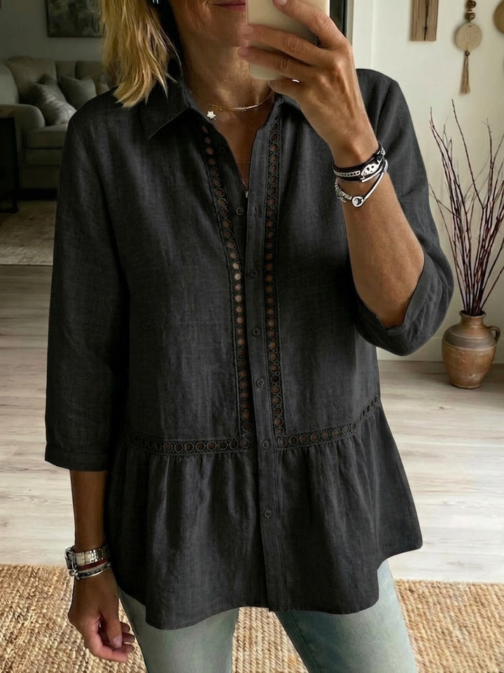 Women's Linen Blend Button Down Tiered Tunic Blouse