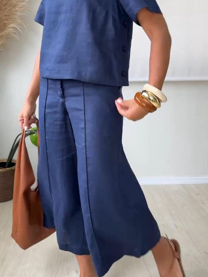 Women's Linen Two Piece Set Top and Wide Leg Trousers