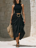 Women's Linen Blend Two Piece Crop-Top & Maxi Skirt Set