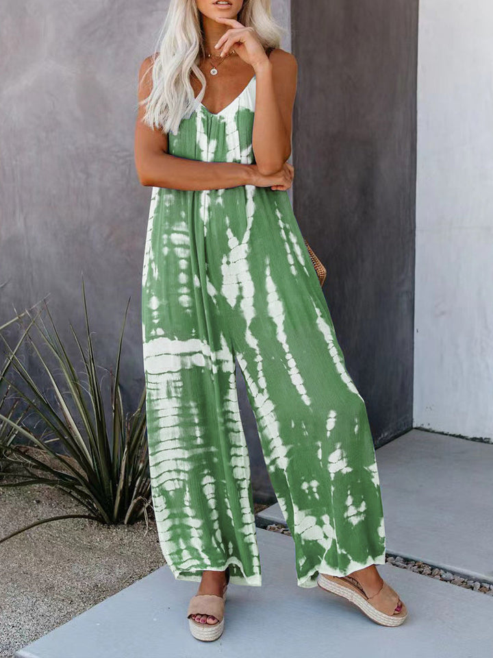 Women's Linen Tie-Dye Wide Leg Harem Jumpsuit