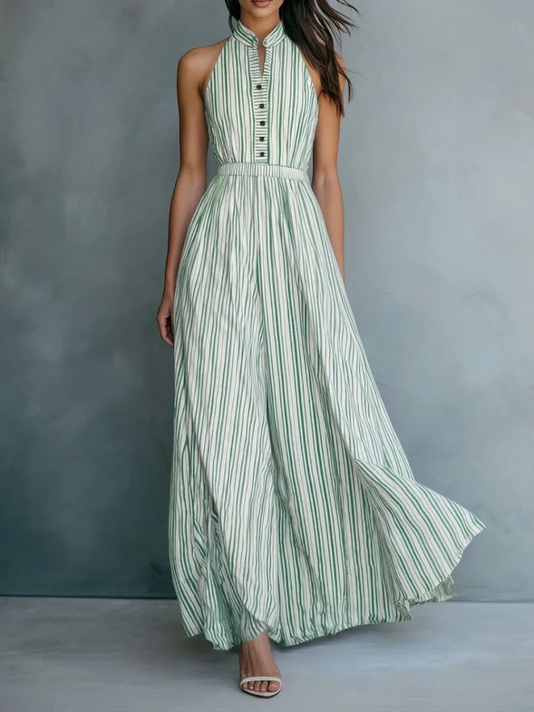 Linen Sleeveless Halter Neck Maxi Dress for Women