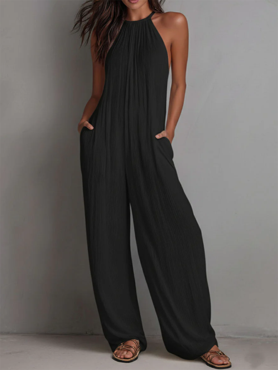 Women’s Linen Halter Neck Wide Leg Jumpsuit