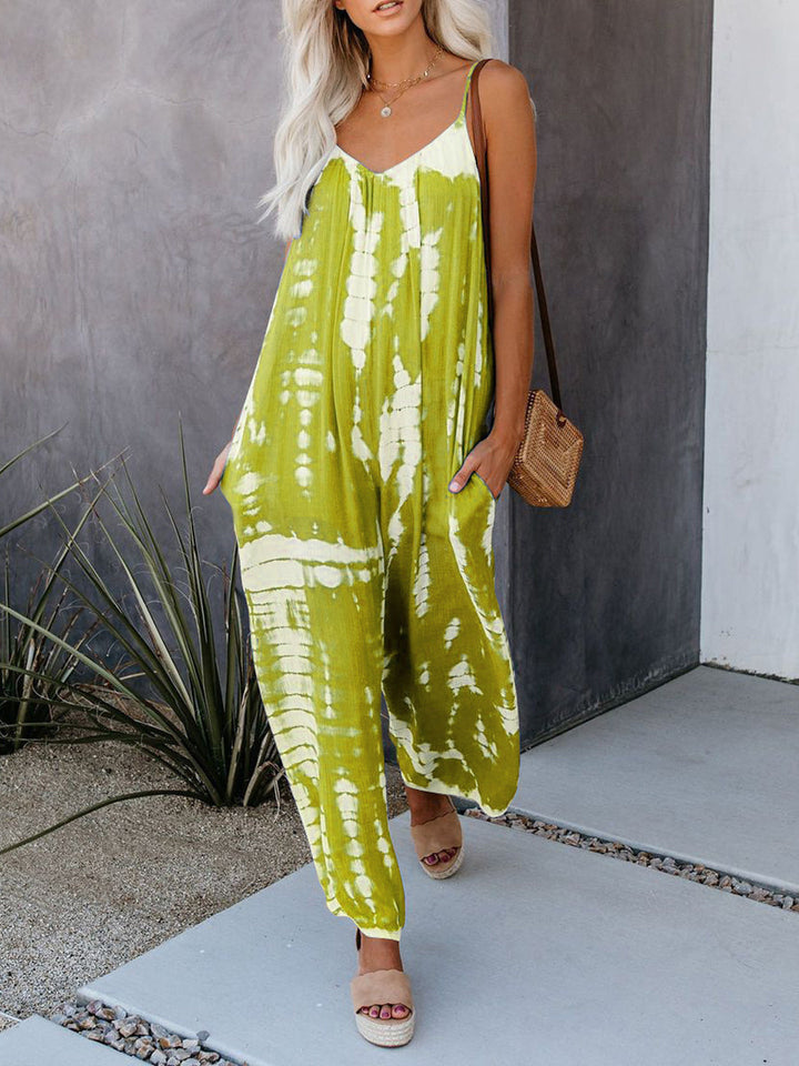 Women's Linen Tie-Dye Wide Leg Harem Jumpsuit