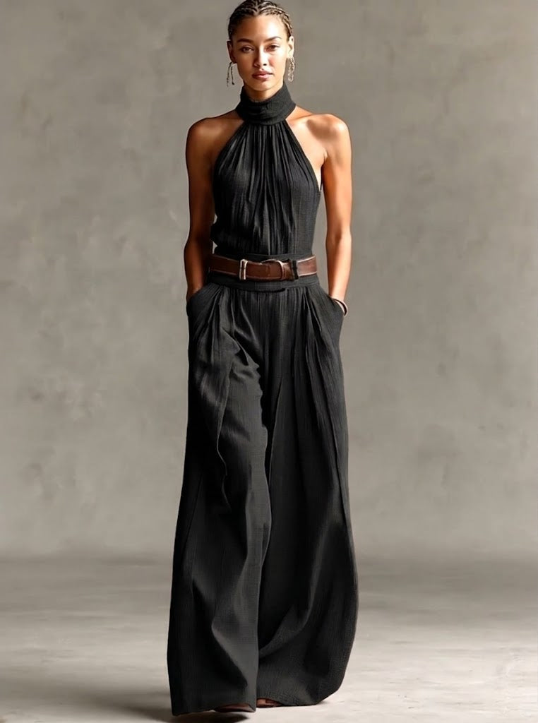 Women's Linen Halter Neck Wide Leg Jumpsuit