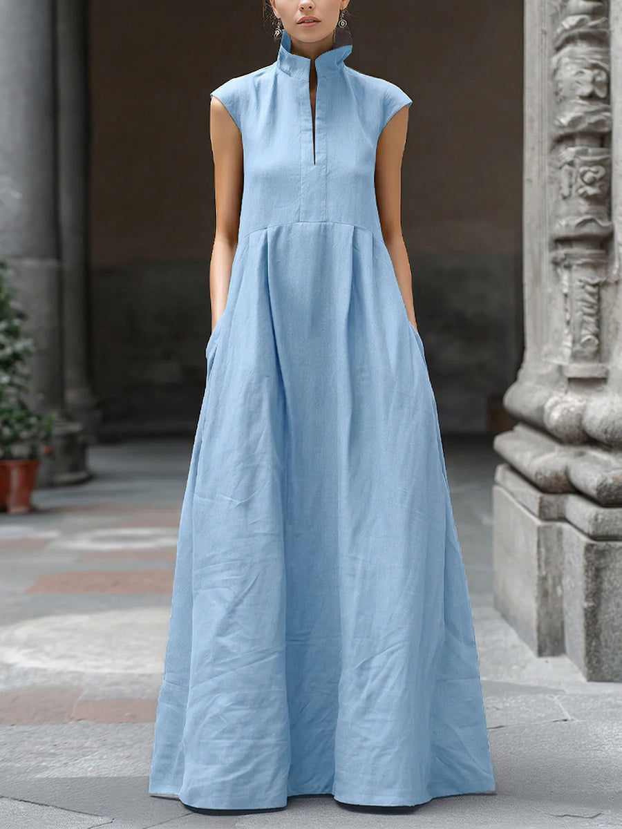 Women’s Linen Sleeveless A-Line Maxi Dress