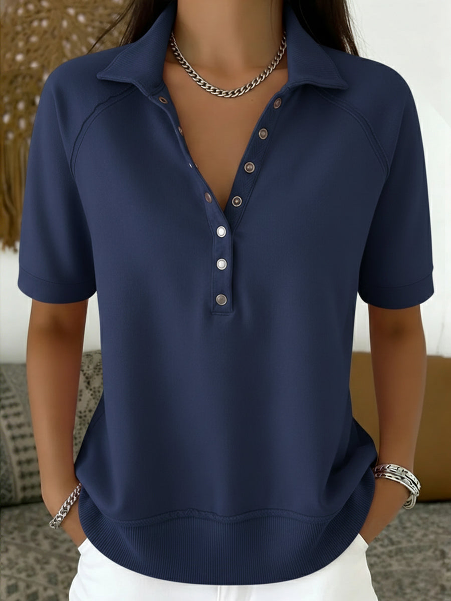 Women's Knit Short-Sleeve Polo Sweatshirt