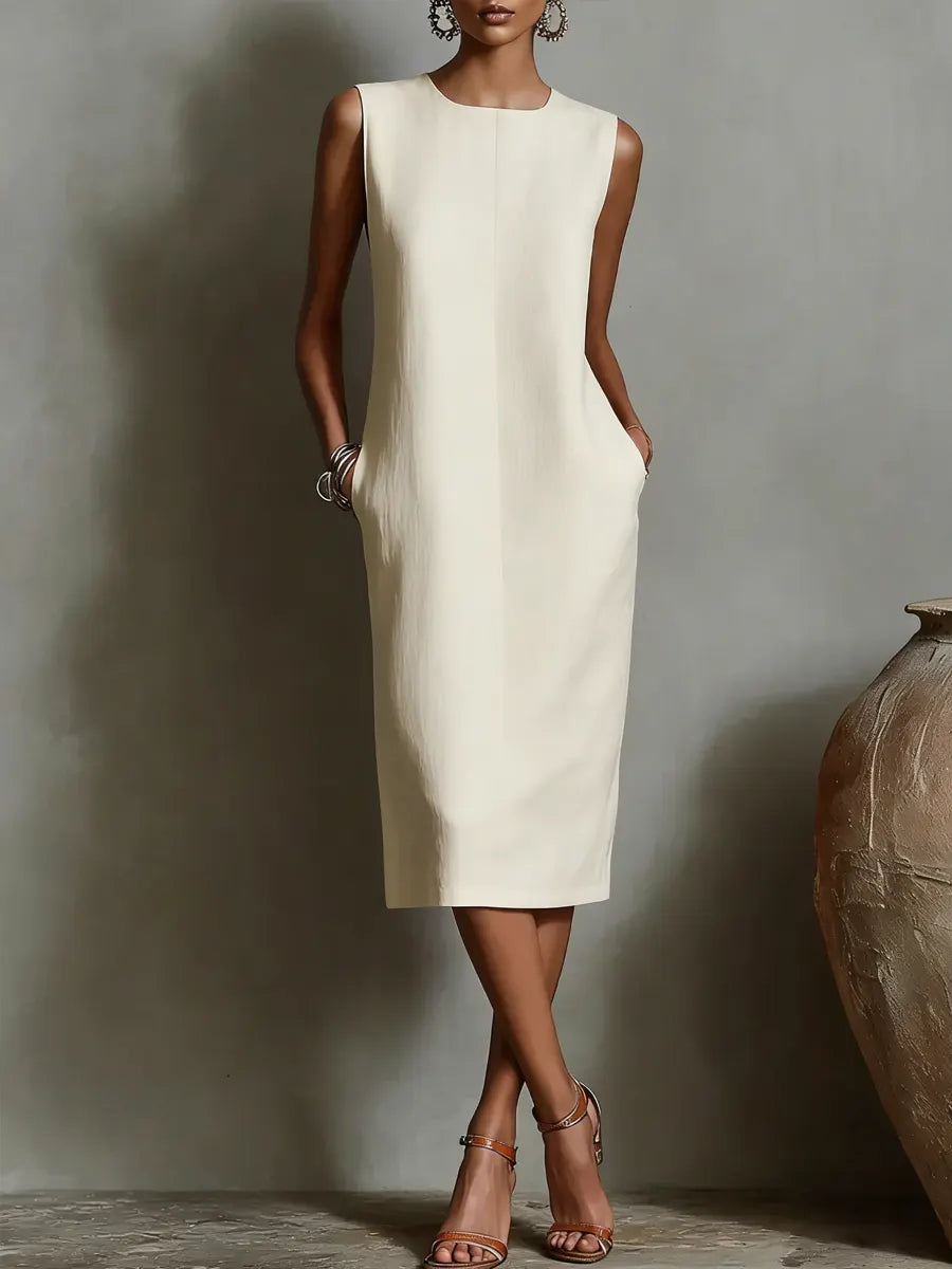 Women's Linen Blend Sleeveless Midi Shift Dress