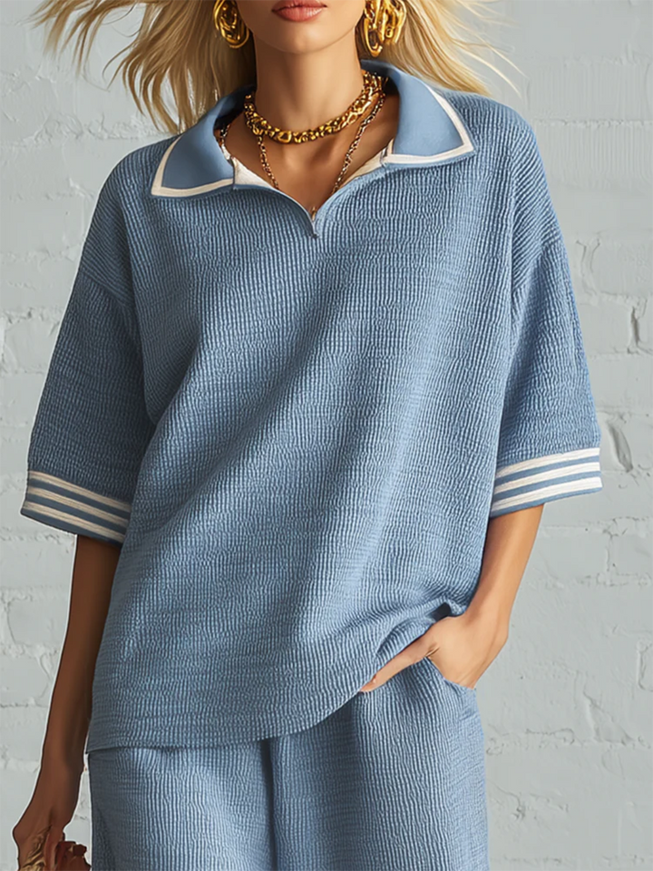 Women's Knit Polo Top and Shorts Two Piece Set