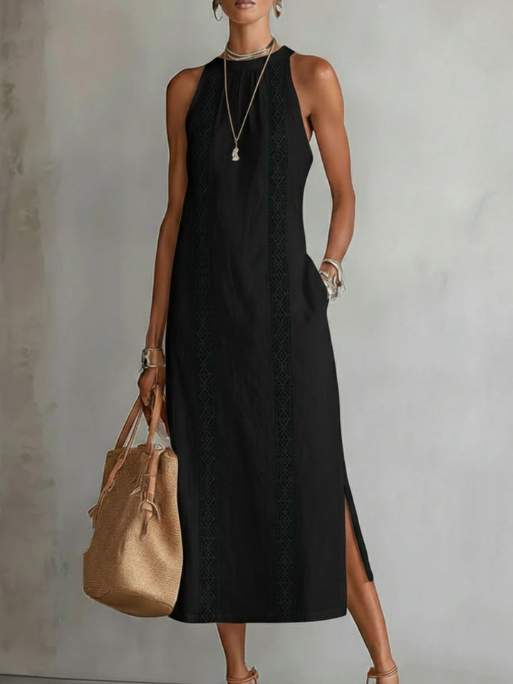 Women's Linen Halter Neck Maxi Shift Dress