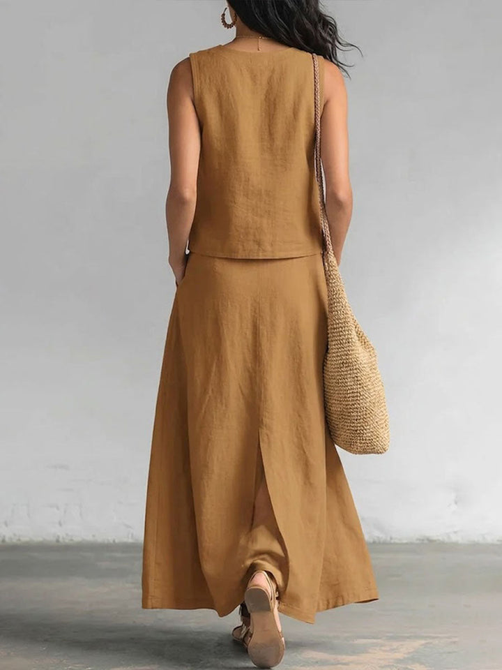 Women's Linen Sleeveless Top and Maxi Skirt Two Piece Set