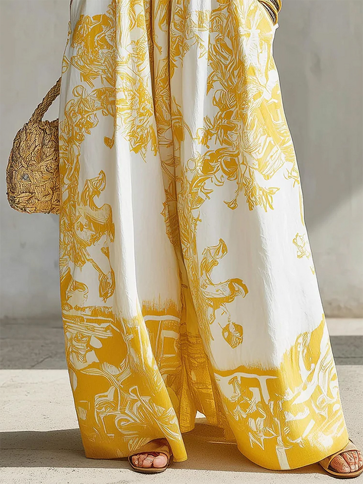 Women's Linen Floral Square-Neck Sleeveless Maxi Dress