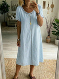 Women's Linen Look Loose Fit Short Sleeve Midi Shift Dress