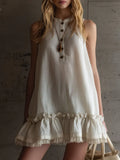 Women’s Linen Sleeveless Smock Dress Mini Ruffle Hem Tunic